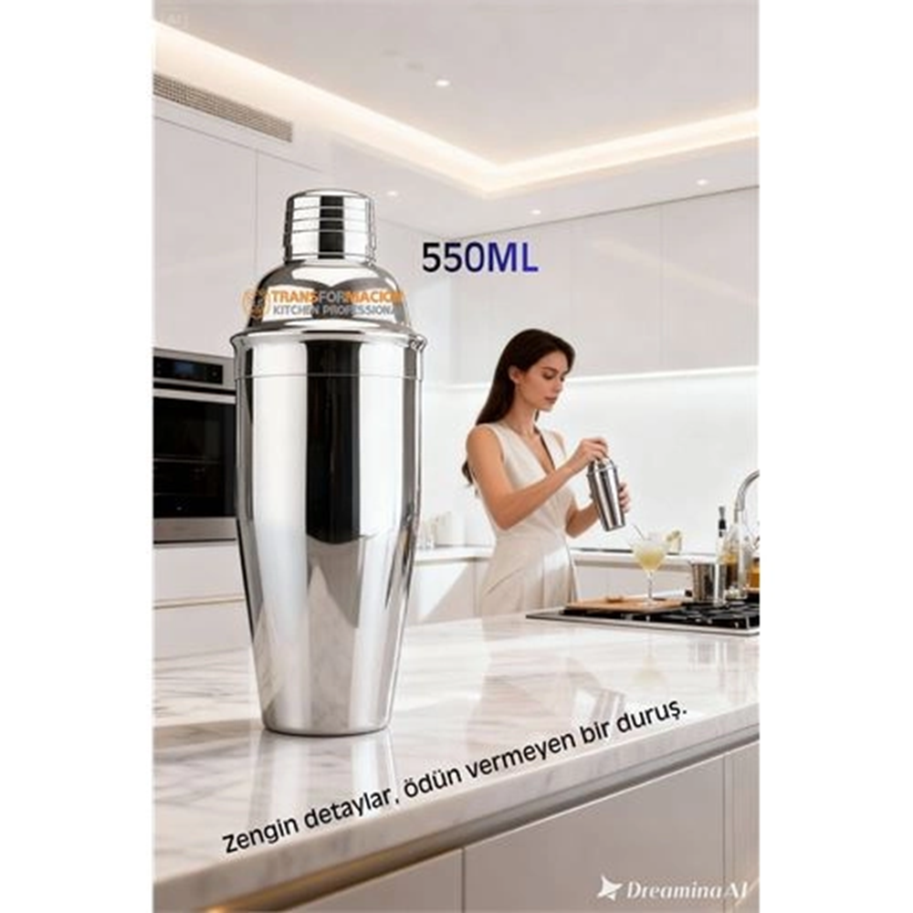 550 ml Inox Shaker - Kokteyl Karıştırma Kabı Süzgeçli Bar Shaker Paslanmaz Çelik