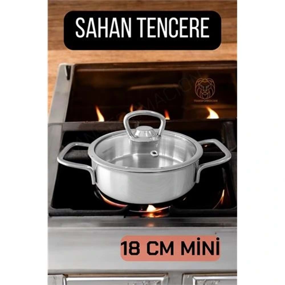 Kapaklı Sahan Tencere 18 cm Mini Paslanmaz Çelik