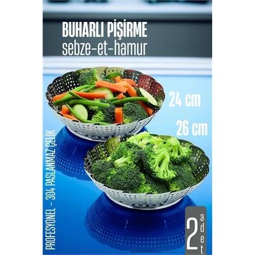 Sebze Pişirme Sepeti - Buharda Pişirme Haşlama Aparatı 15 ve 17 cm 2 li SET