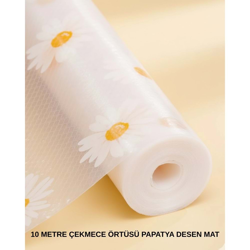 10 Metre Papatya Desenli Kaymaz Dolap ve Çekmece İçi Mat
