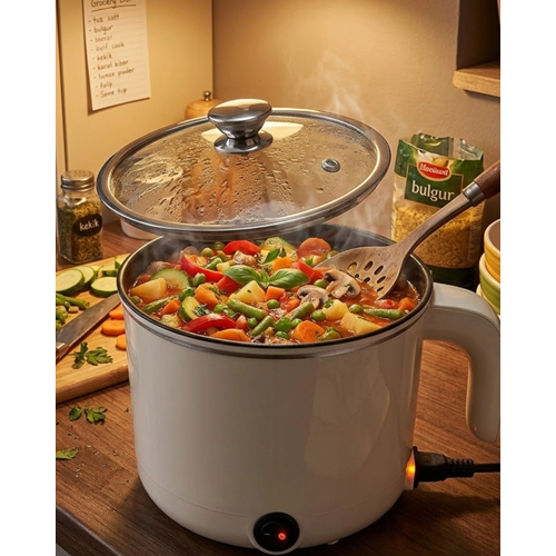 Mini Elektrikli Yemek Pişirici 1 Litre Buharlı Pişirme Tepsili Mutfak Tenceresi