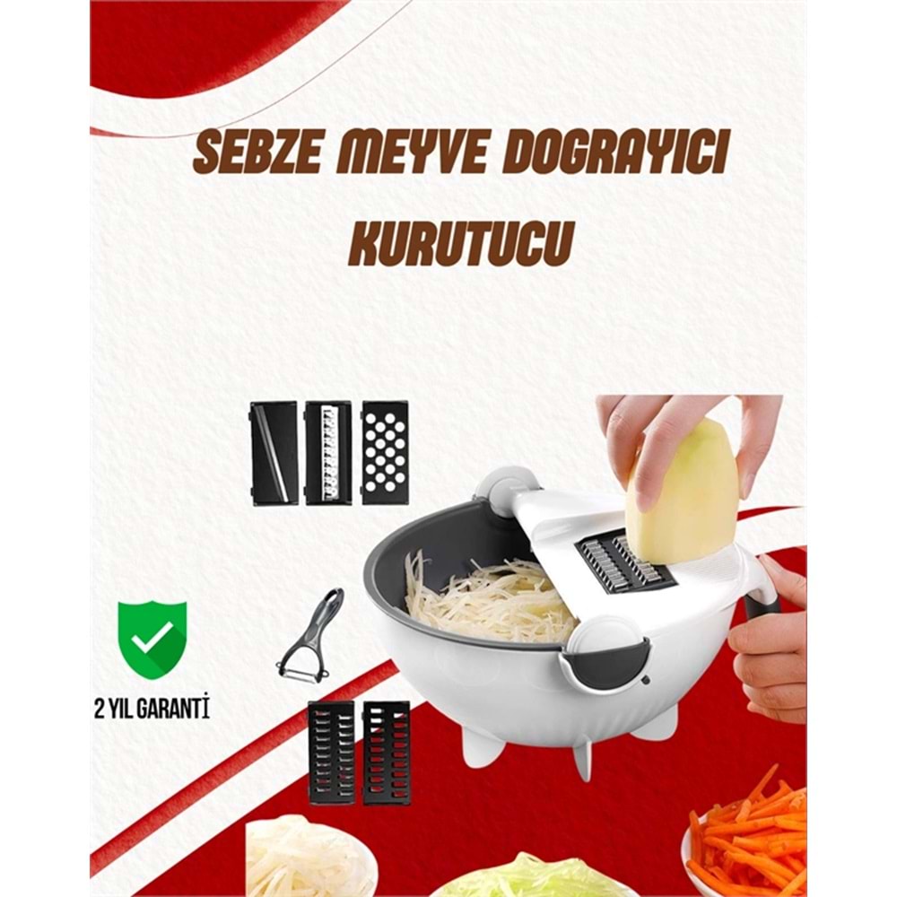 Süzgeçli Çok Fonksiyonlu Döner Rende ve Doğrayıcı