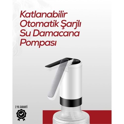 8000 mAh USB Şarjlı Su Pompası | Tek Tuşla Başlat/Durdur | Cam Damacana Uyumlu | Enerji Tasarruflu 4W Güç