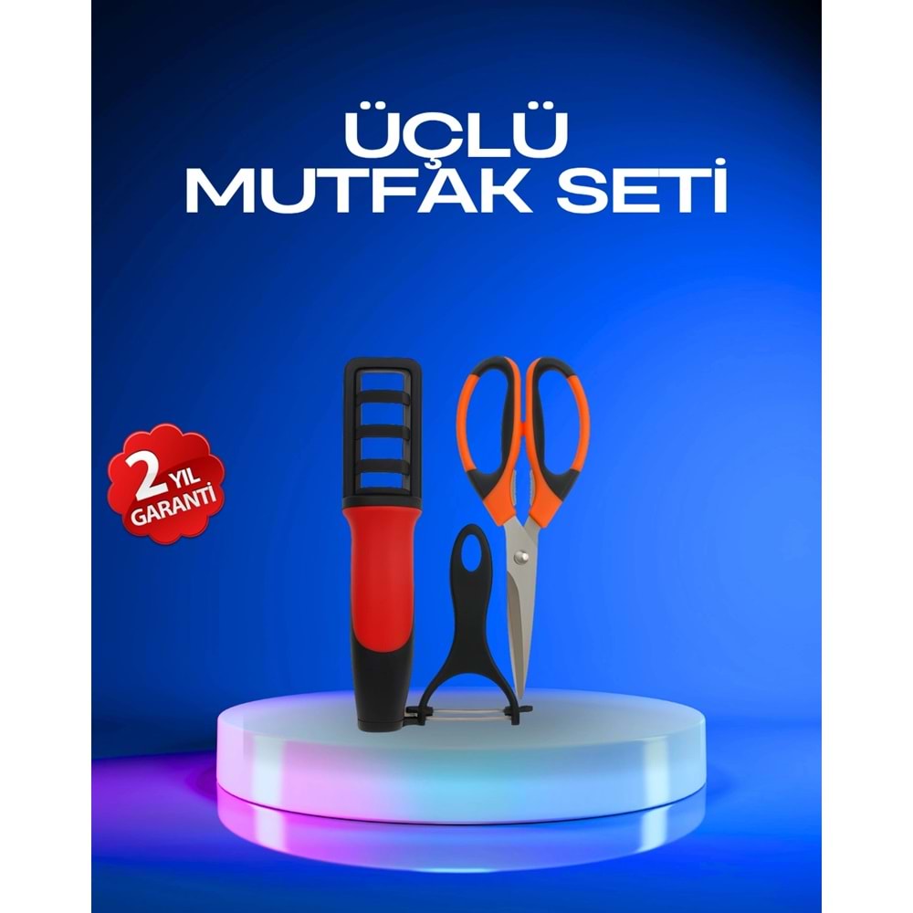 Profesyonel Mutfak Makas Seti – Kesim Makası + Soyacak + Bileyici