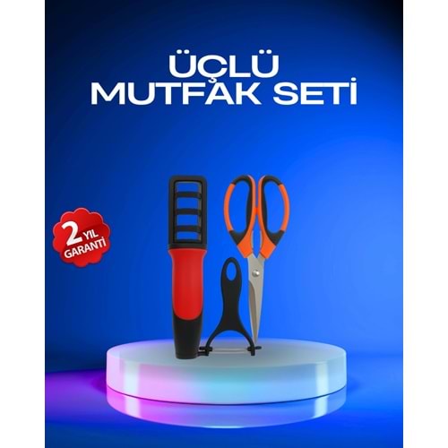 Profesyonel Mutfak Makas Seti – Kesim Makası + Soyacak + Bileyici