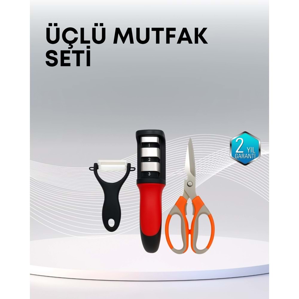 Çok Fonksiyonlu Mutfak Makas Seti – 3 Makas, Bileyici ve Soyacak Dahil