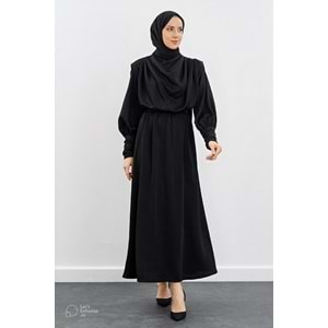 Hooops - Taş Aksesuarlı Drapeli Krep Elbise - HY23280 - Siyah - L