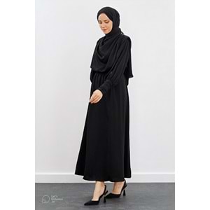 Hooops - Taş Aksesuarlı Drapeli Krep Elbise - HY23280 - Siyah - XL