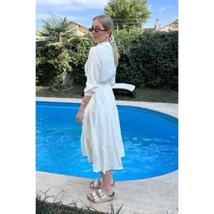Qumika - İşlemeli Elbise - 5316 - Beyaz - S