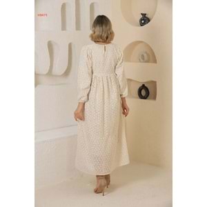 Qumika - Fisto Nakış İşlemeli Elbise - 2042 - Krem - XL