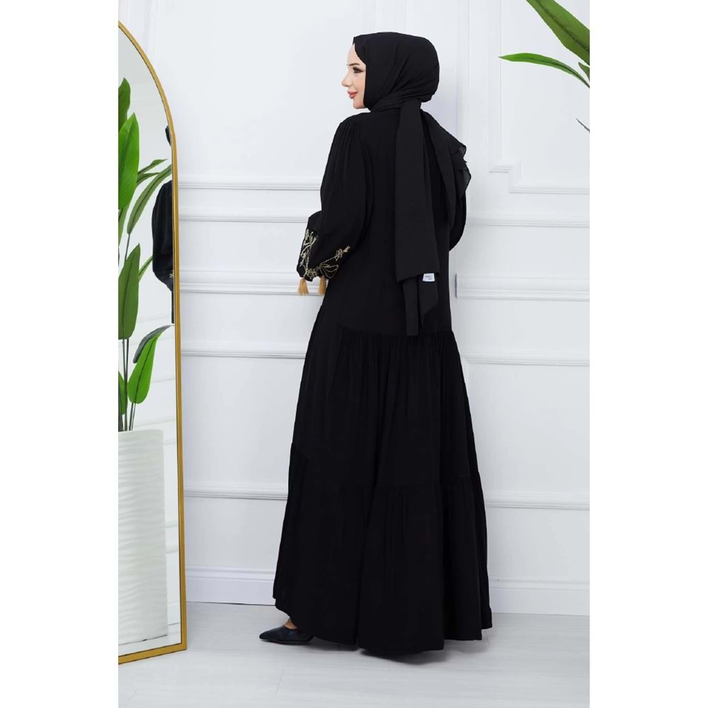Qumika - Çiçek Nakışlı Elbise - 008 - Siyah - XL