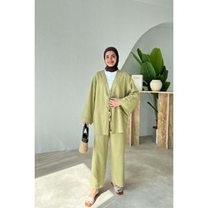 Qumika Lavin Kimono Pantolon Takım 8133 - Haki - L