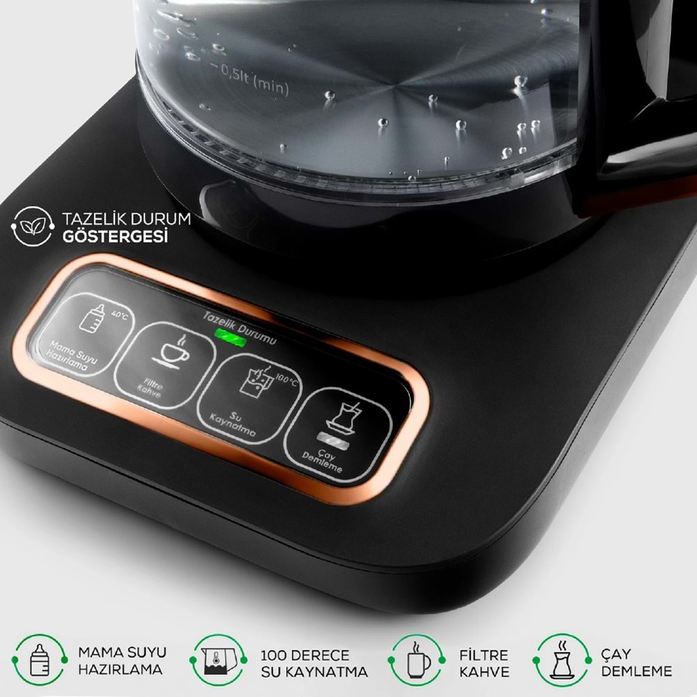 Karaca Robotea Pro 4 in 1 Konuşan Cam Çay Makinesi Black Copper