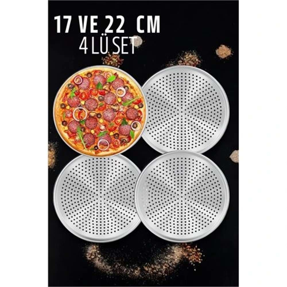 Delikli Pizza Lahmacun Tepsisi Çelik 17 ve 22 CM 4 lü SET Delikli Pizza Lahmacun Tepsisi Çelik 17 ve 22 CM 4 lü SET